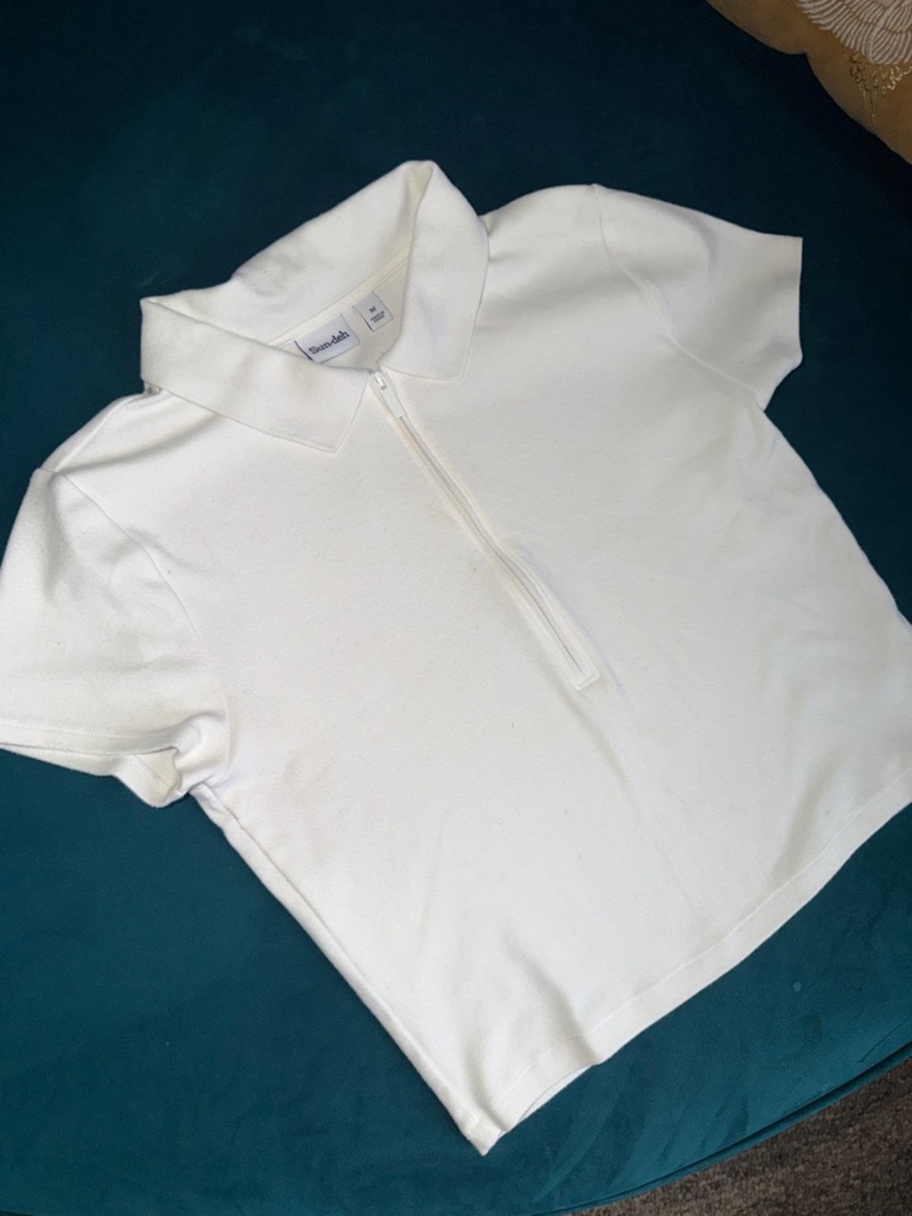 Aritzia Woman’s White Half-Zip Polo Top Cropped